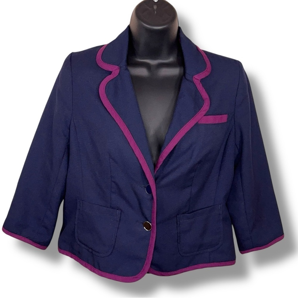 Small Old Navy Blazer Navy Blue With Purple Trim Lined  Shoulder Pads Academia